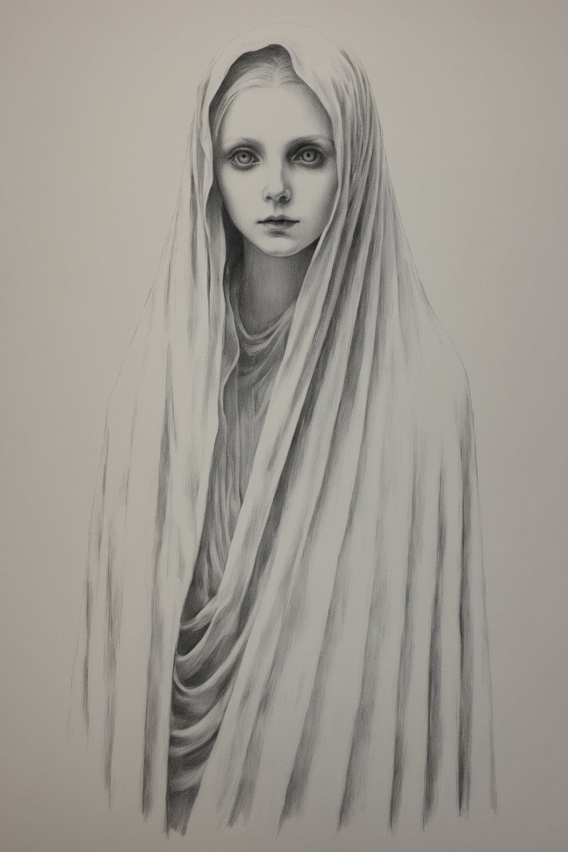 black and white Pencil draw of a ghost