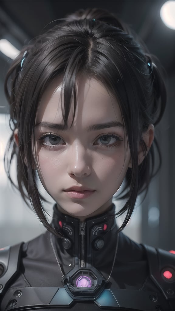 Beautiful portrait of a cyberpunk woman in a nomad scenery