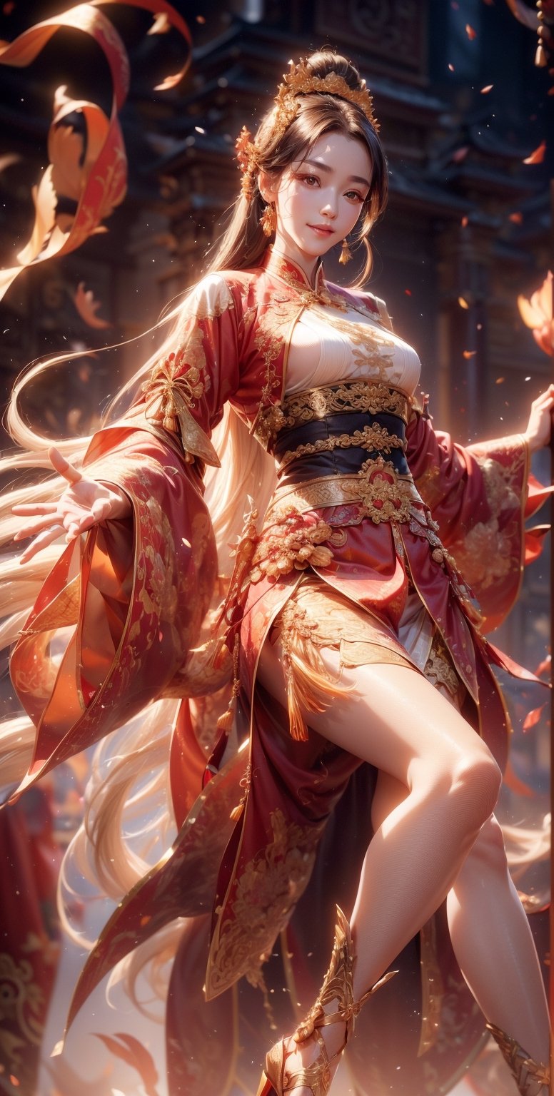 Han Chinese Clothing, long hair, leaning_forward, light smile, cropped legs , incredibly_absurdres, intense angle , gradient background, highres, realistic, extremely detailed CG unity 8k wallpaper, 
