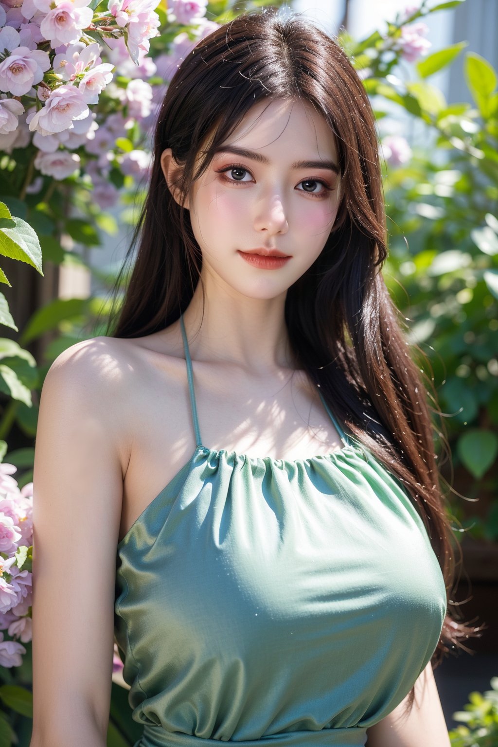 (masterpiece, best quality:1.2), highres, extremely detailed, 1girl,(light purple|green Silk dress:1.23),looking at viewer,indoors, Xyunxiao,Yunxiao_Fairy, (big breasts:1.58),Depth of field,garden of the sun,shiny,flowers, garden, 1girl, butterfly style, butterflies, ultra detailed, glary,Light, light particles,glitter,reflect,