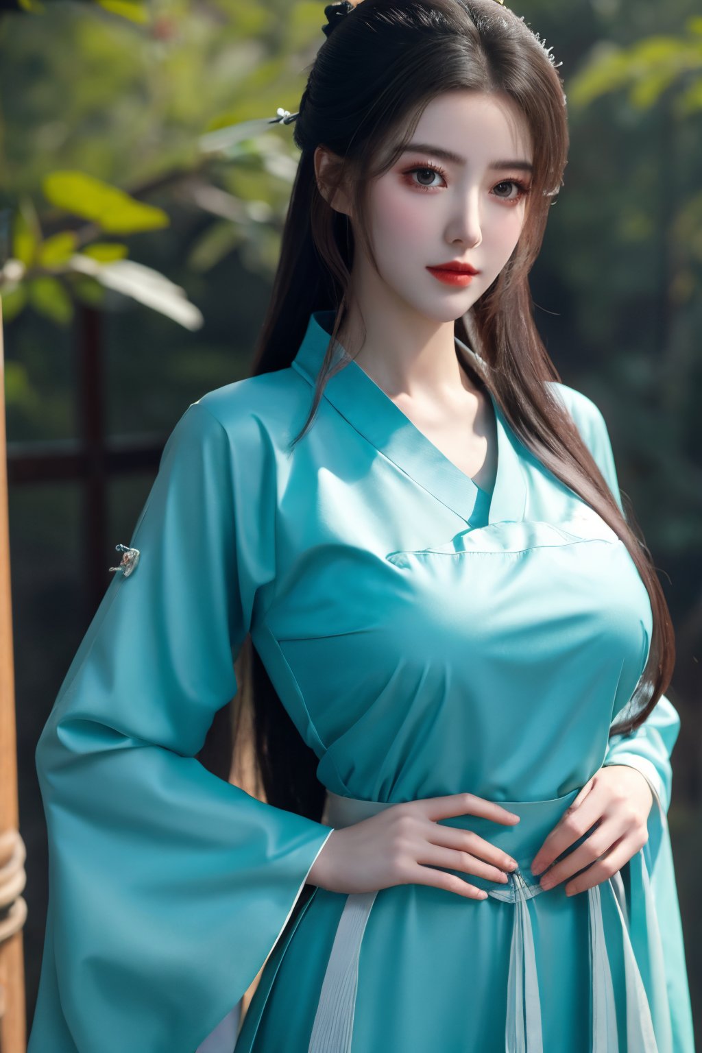 (8k, RAW photo, best quality, masterpiece:1.2), (realistic, photo-realistic:1.2)(raw photo) (extremely detailed CG unity 8k wallpaper) detailed and intricate, original,highres,1girl,long hair,(hanfu dress:1.23),looking at viewer,upper body,(light cyan clothing:1.29),(big breasts:1.52),Xyunxiao,1girl,Xziling,underwear,Dudou