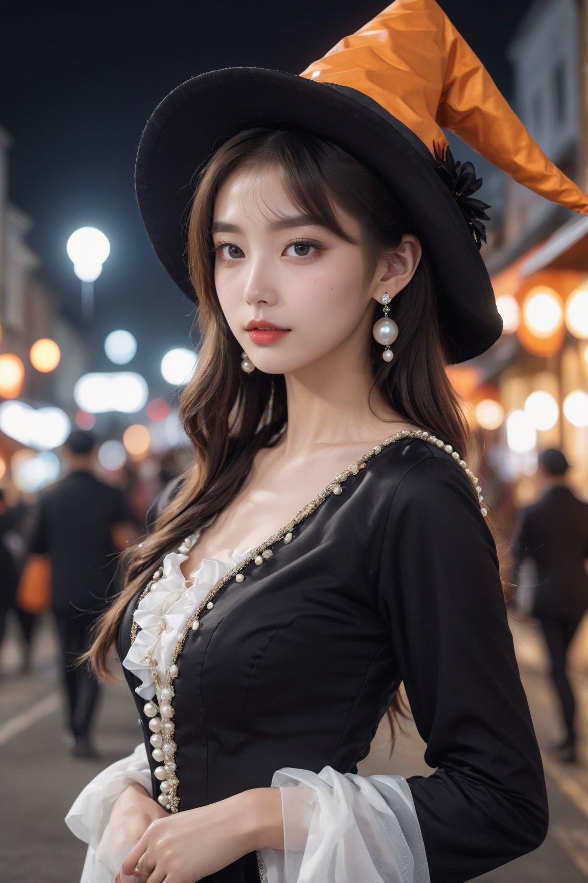 ((1 girl in Halloween costume and wizard hat on festival Halloween night, cute)), rich and sophisticated image of girl with pearl earrings in timepiece costume with Ultra-detailed, professional cinematic effects, beautiful, ultra-detailed faces, 8k Ultra HD, one girl is wearing black shoes
// full_body,
DonMD3m0nXL 