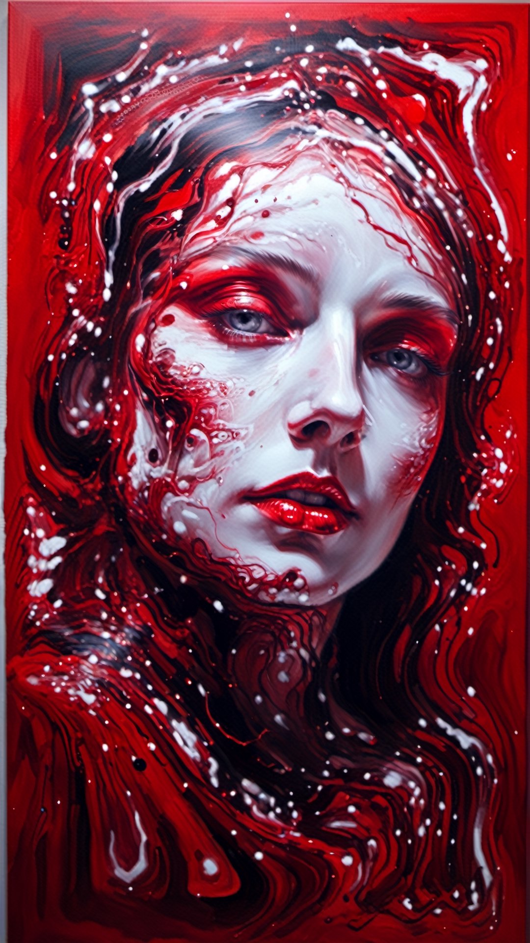 (Fluid art), ultra-detailed, masterpiece, a painting portrait of a woman , red theme , aesthetic, dreamy,detailmaster2