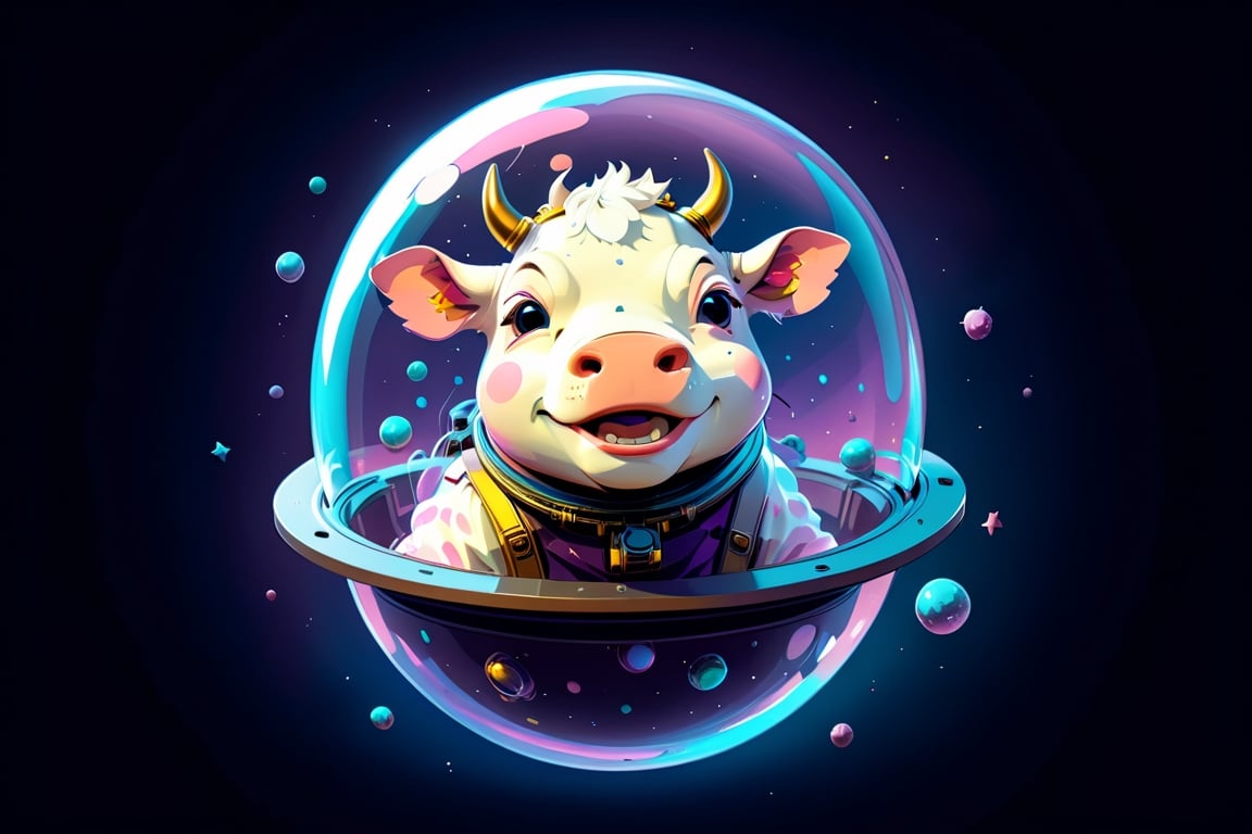 Epic and cinematic, cow in a bubble helmet floating in space, cosmic, surreal, professional, award-winning