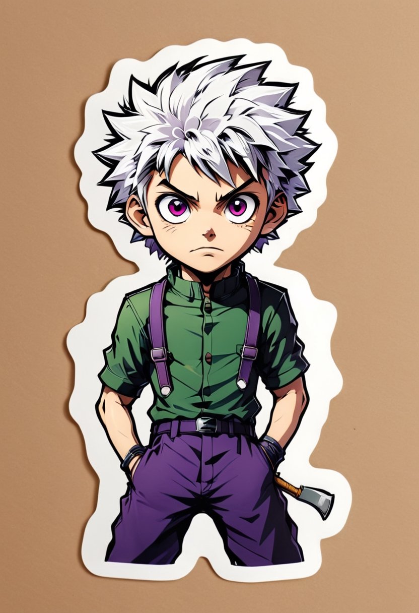 HUNTER×HUNTER Character Killua Zoldyck, scribble, inkpunk style,sticker