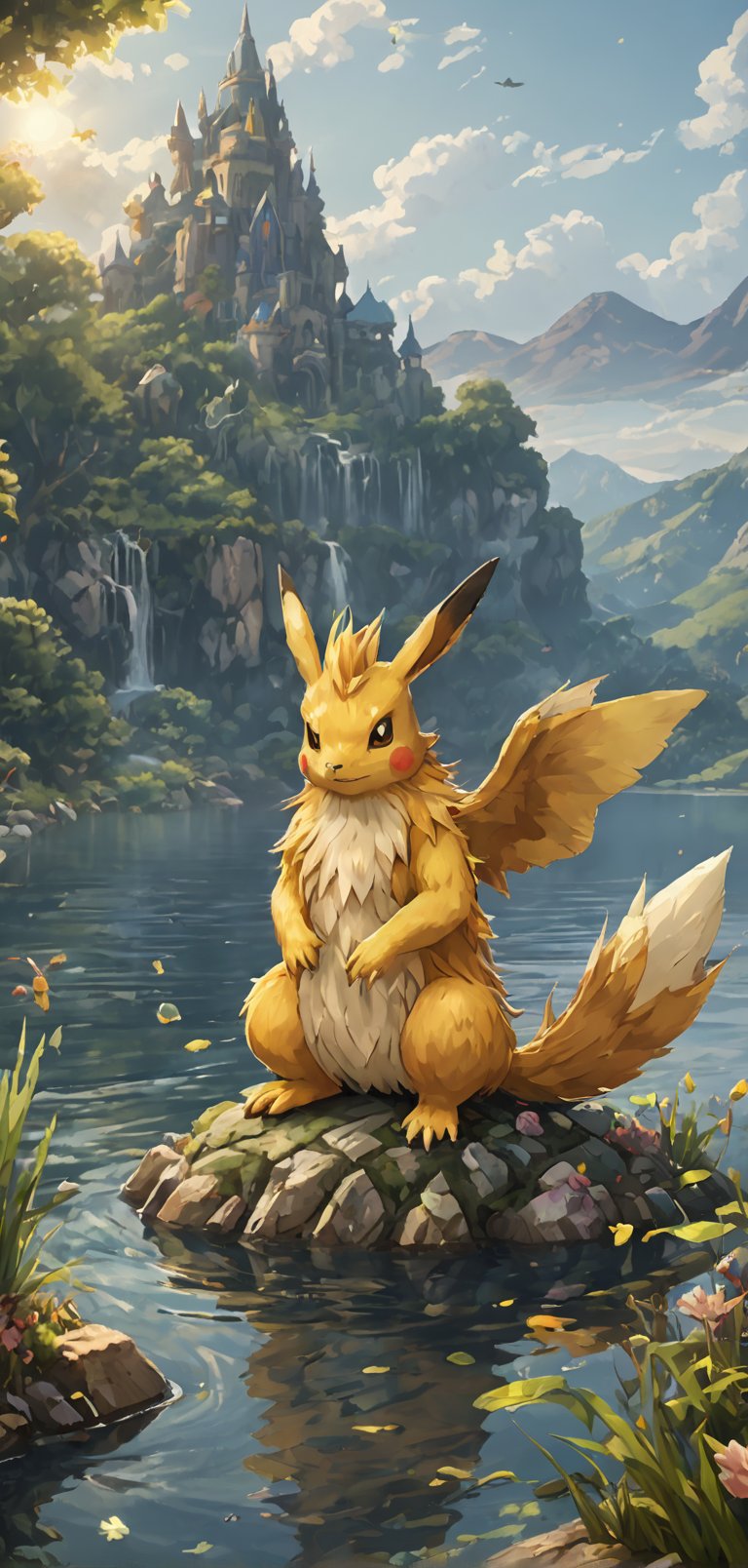 (extremely detailed 8k wallpaper), a medium full body photo of floatzelof pokemon,intricate, highly detailed, dramatic, sitting near a Lake,Floatzel