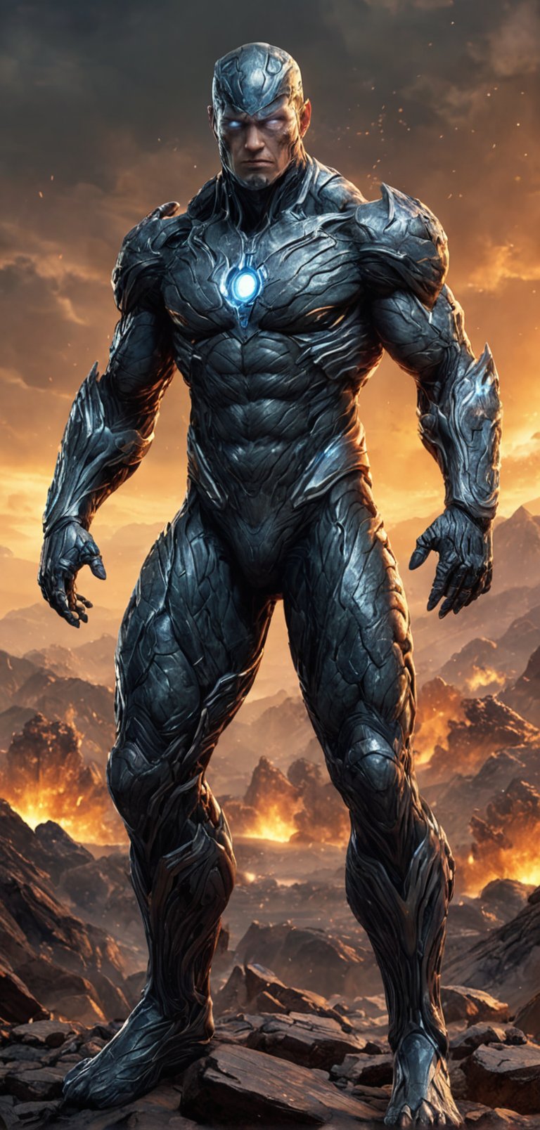 (extremely detailed 8k wallpaper), a medium full body photo of thing,intricate, highly detailed, dramatic, in fantastic four uniform, skin made of orange Rock, heavily muscular ready for war