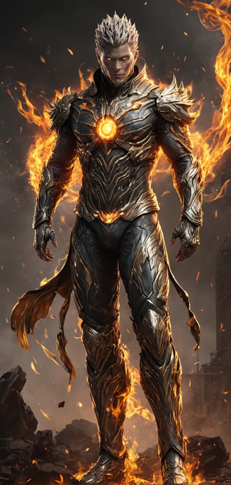 (extremely detailed 8k wallpaper), a medium full body photo of firestorm ,intricate, highly detailed, dramatic, in firestorm costume, ready for action, flames all around him