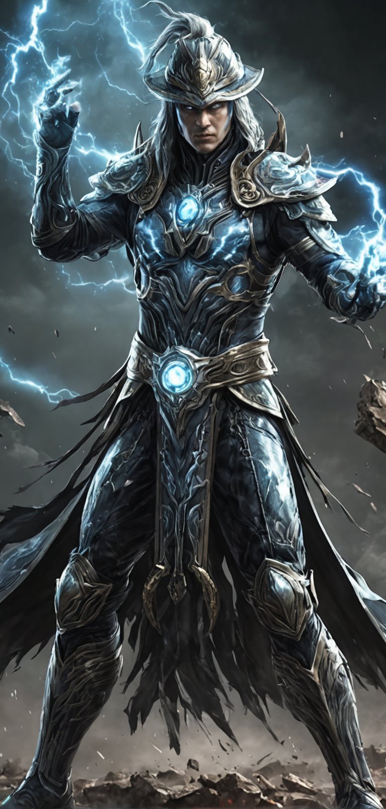 (extremely detailed 8k wallpaper), a medium full body photo of raiden of mortal kombat,intricate, highly detailed, dramatic, in raiden costume, ready for a fight,lightning all around him