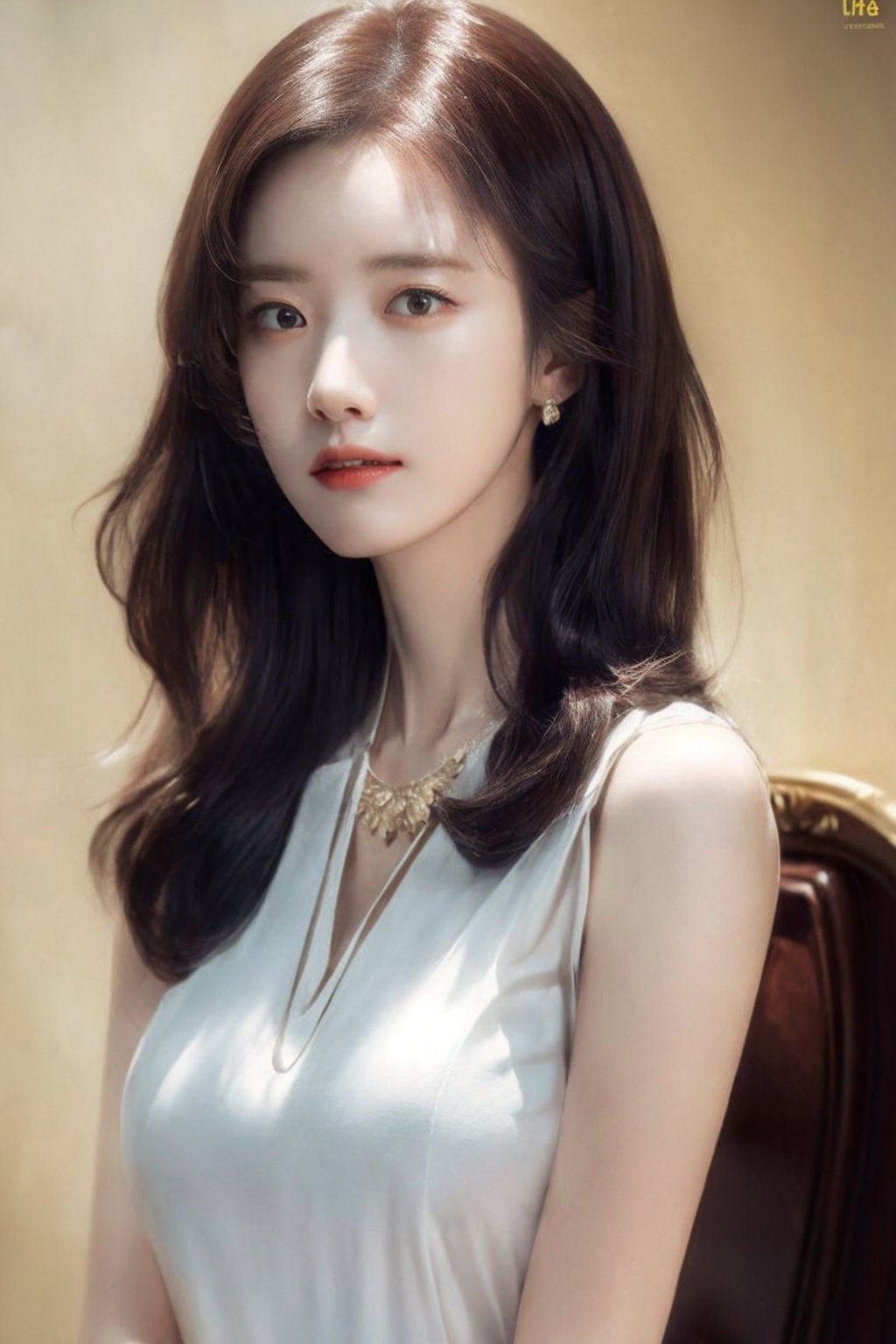 20 years old korean girl, korean idol style,masterpiece, best quality, photorealistic, raw photo, 1girl,long hair,medium_big breasts pose,white_sleeveless_blouse,white_pants_skinny,happy_face,detailed skin, pore, low key,flower_field,necklace,earrings,little_light_background,Korean,Beauty,Sexy,nekomimi_maid,yoona,hyojoo