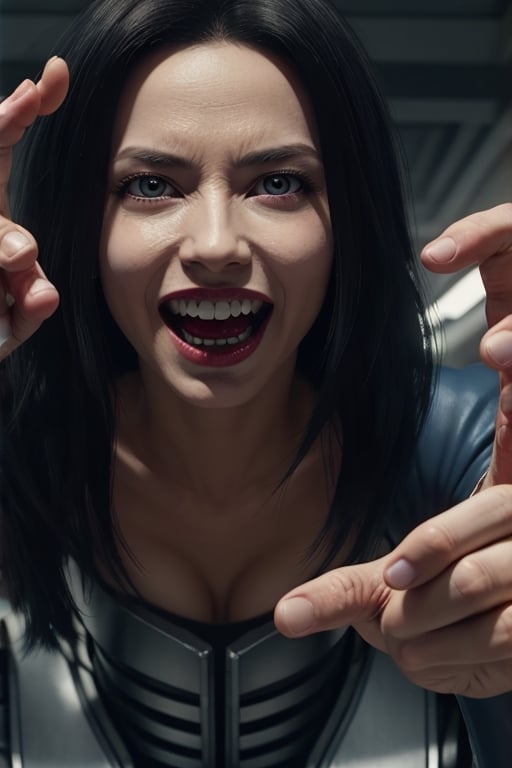 alita battle angel sticking middle finger up