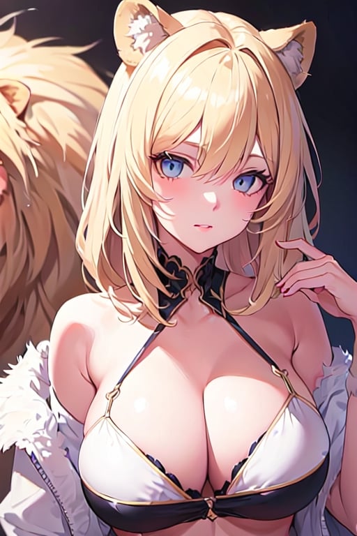 busty blonde haired woman with lion ears