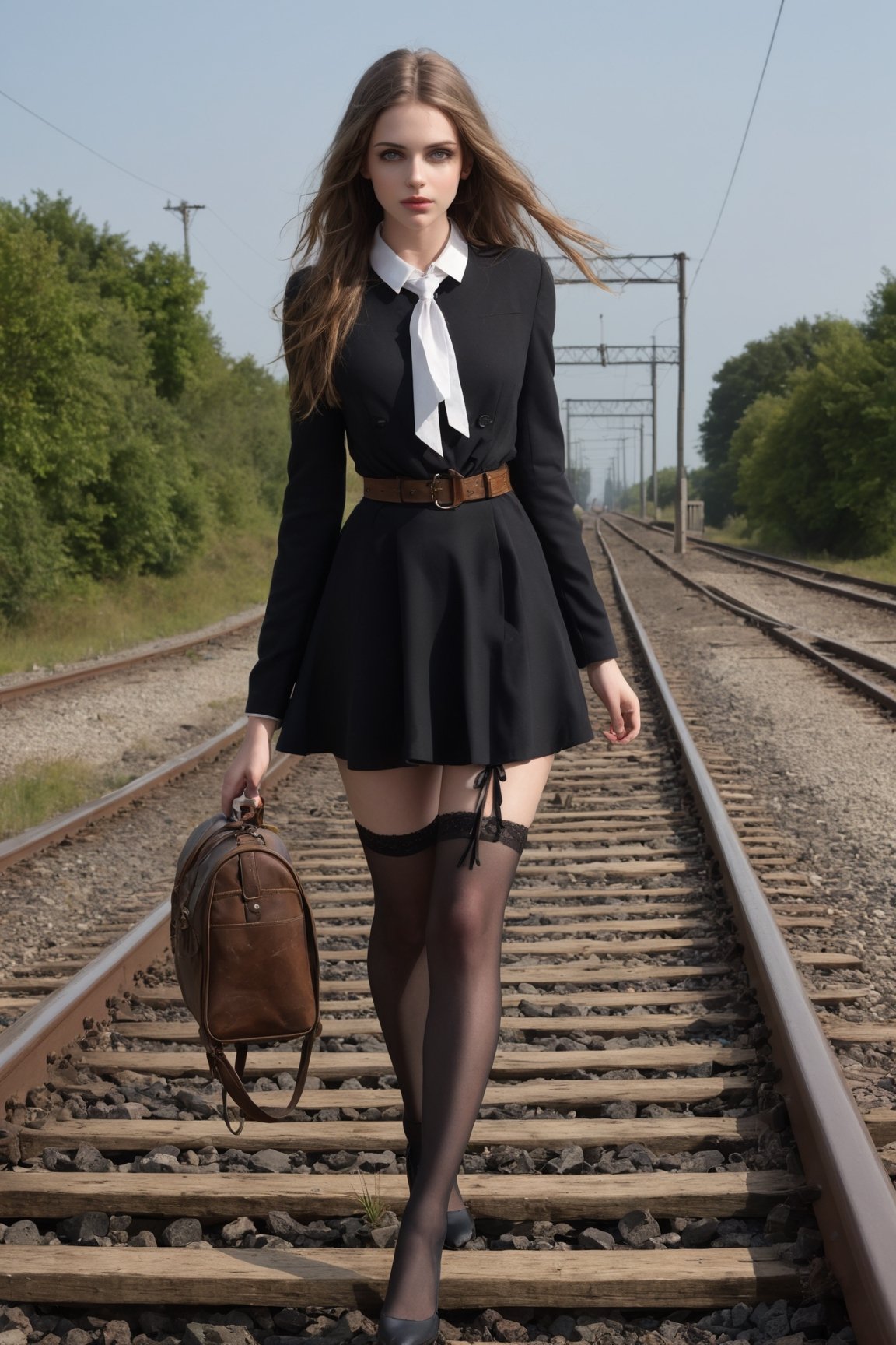 nsfw, raw full body photograph, classic damsel in distress image of a pretty girl bound to a railway, slender 20-years-old Irish girl, (naked), damsel in distress, (tied to a railway:1.3), (lots of pubic hair:1.4), (pretty face), cute, eyes closed, mouth open, slim long legs, sculpted knees, 5 deniers sheer transparent stockings, realistic, full body, high contrast, high_resolution, stunningly beautiful, detailed, excessive pubic hair
