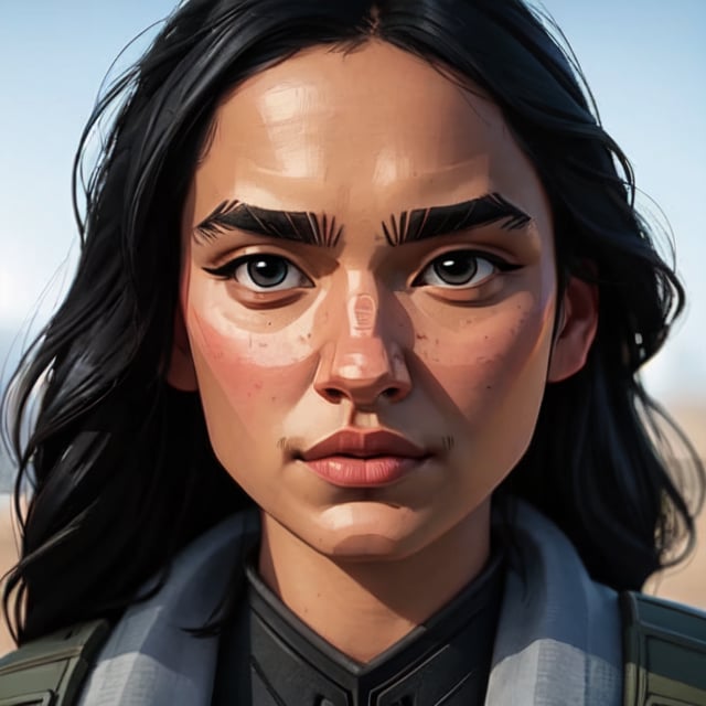 full format portrait of Modern Warfare, realistic skin, Meybis Ruiz Cruz, photorealistic, perfectly framed portrait, style features, backlighting, in the style of the cycle frontier, SAM YANG, More Detail, photorealistic, 3DMM, SimplyPaint