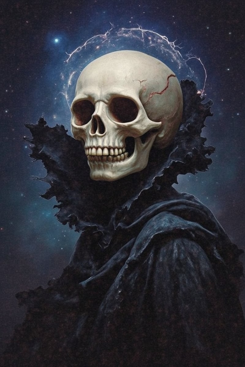 1boy, portraid, head skull, galaxy, spooky, jntsmoscuro