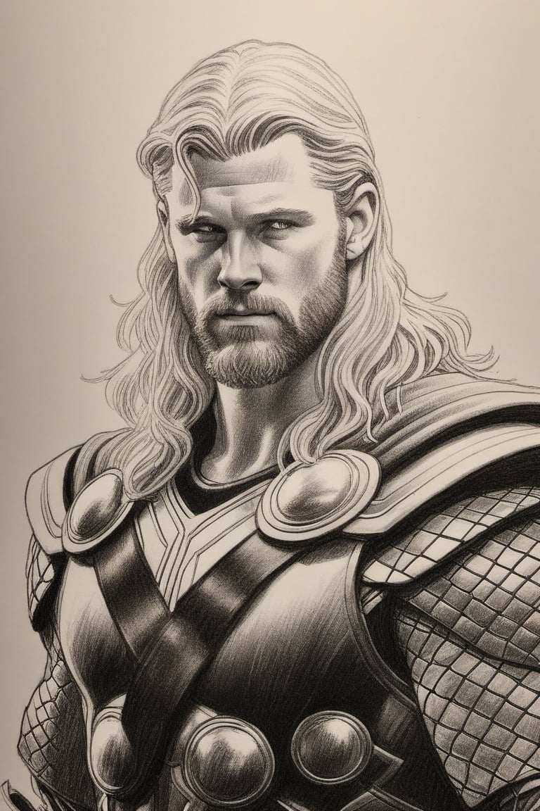 a pencil drawing of thor on marval comic