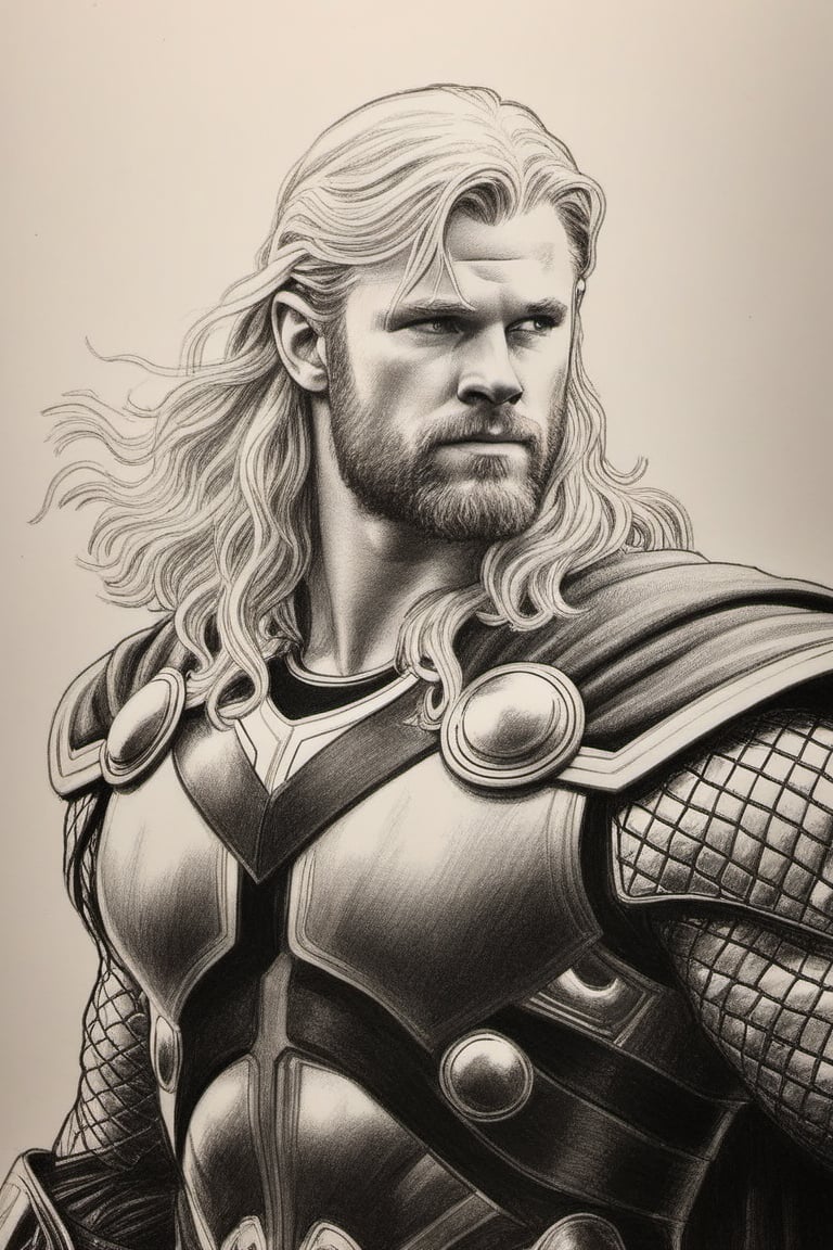 a pencil drawing of thor on marval comic