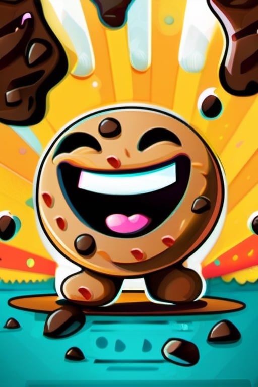 happy baked cookie, chocolate chip, smiling face, vibrant colors, Leonardo Style, illustration, no humans, looking at viewer, solo, portrait, vector art,flatee,sticker