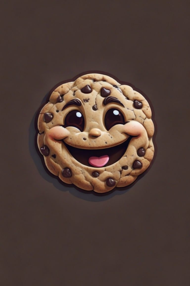 happy baked cookie, chocolate chip, smiling face, Leonardo Style, illustration, no humans, looking at viewer, solo, portrait, vector art,flatee,sticker,Leonardo Style,vector art