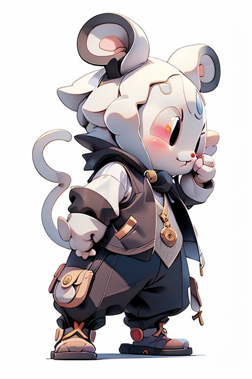 cartoon mouse wear black waistcoat, centered, full body, no_humans, Depth of field, ((white-background, empty background)), (kawaii:1.3), (anime:1.4), cute, round eyes, (Best quality, masterpiece:1.2), design, mascot concept, inspiration, straight line, perfect hands, 2D