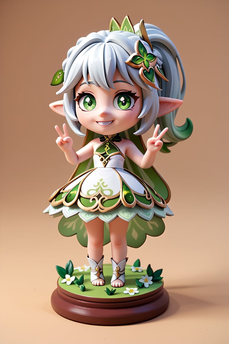 3d cartoon, pixar, score_9, score_8_up, score_7_up, score_6_up, 1girl, peace pose, smiling, on legs up, nahida genshin impact, elf ears, solo, intricate dress, wedding, chibi, miniature, figurin