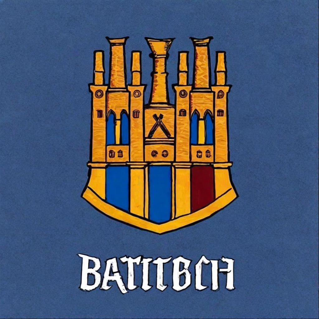 Barcelona logo in medieval style. 
 "BARCELONA" , (blue background), simple