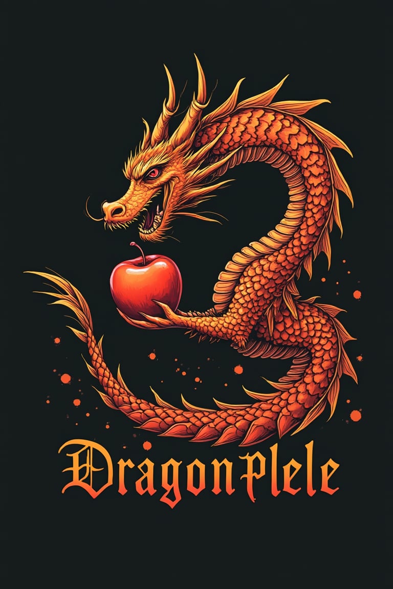 simple logo of dragon eating apple
intricate text "DragonPle"