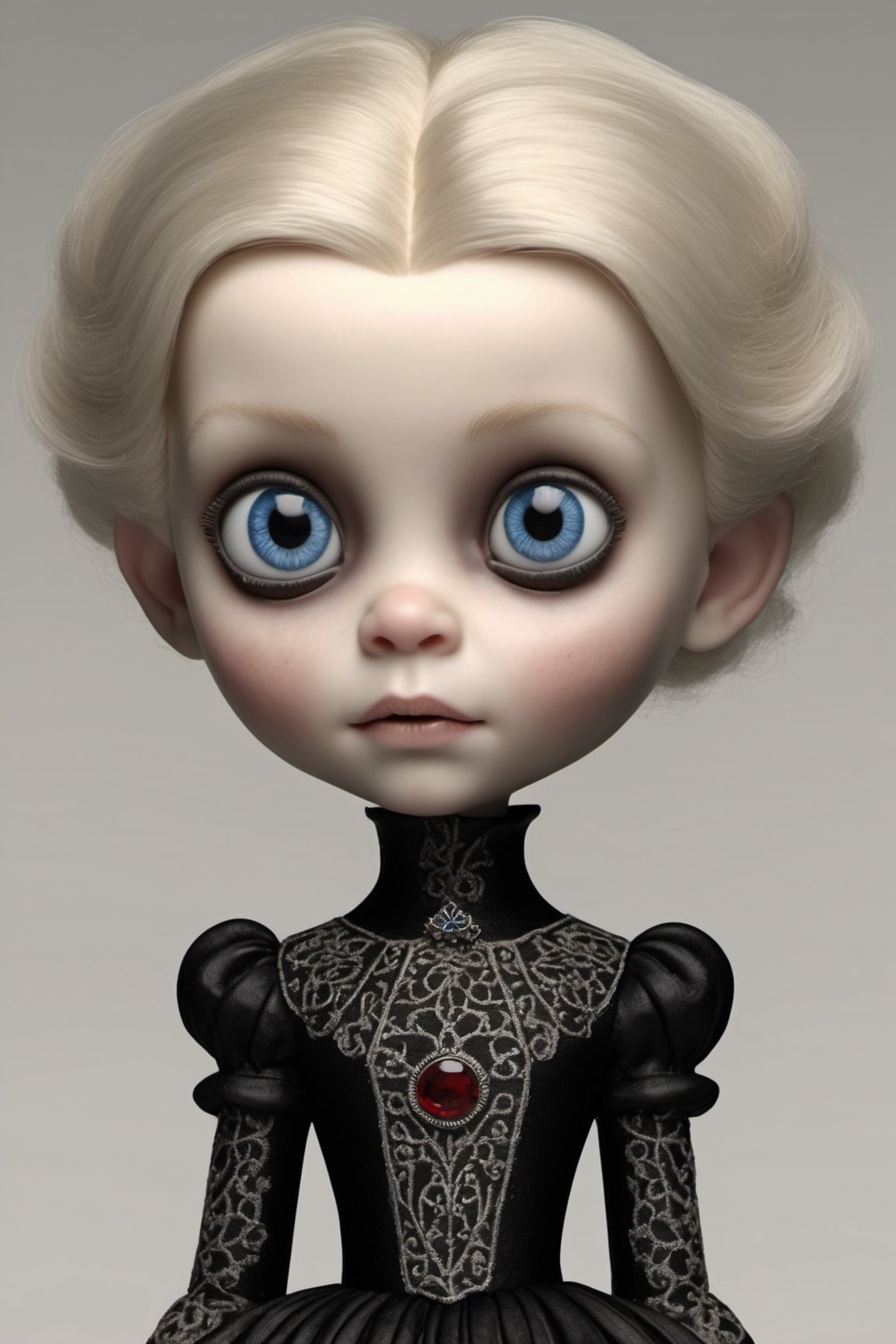 tiny adorable creepy gothic orphan vampire, blonde short hair, vampire teeth, cuteness overload, 13th century gothic dark fairytale, black plague. Margaret Keane, Tim Burton, Charles Addams, Edward Gorey. Chibi, 
insanely detailed, perfect face, blue eyes, big pleading eyes. Cinematic, ornate filigree, big head, little body,
eerie, spooky, exquisite, 