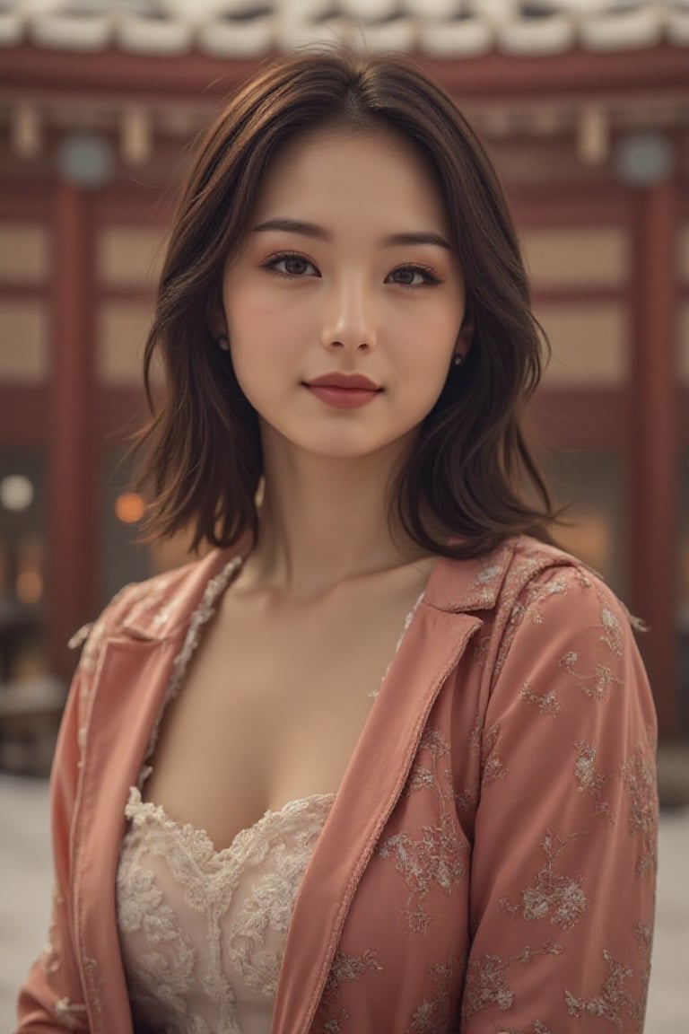 A beautiful Japanese woman, salmon-colored kimono, cinematic, highly details