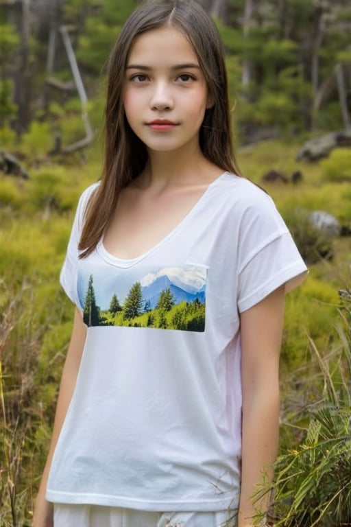 1 girl, naked_shirt,
in the wilderness,