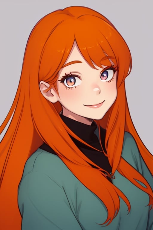 1girl, saralin, ember eyes, orange_hair, smiling