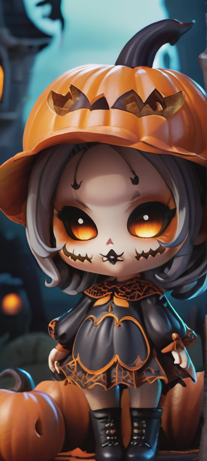 Chibi girl with head pumpkin, cute and adorable, Halloween theme, 