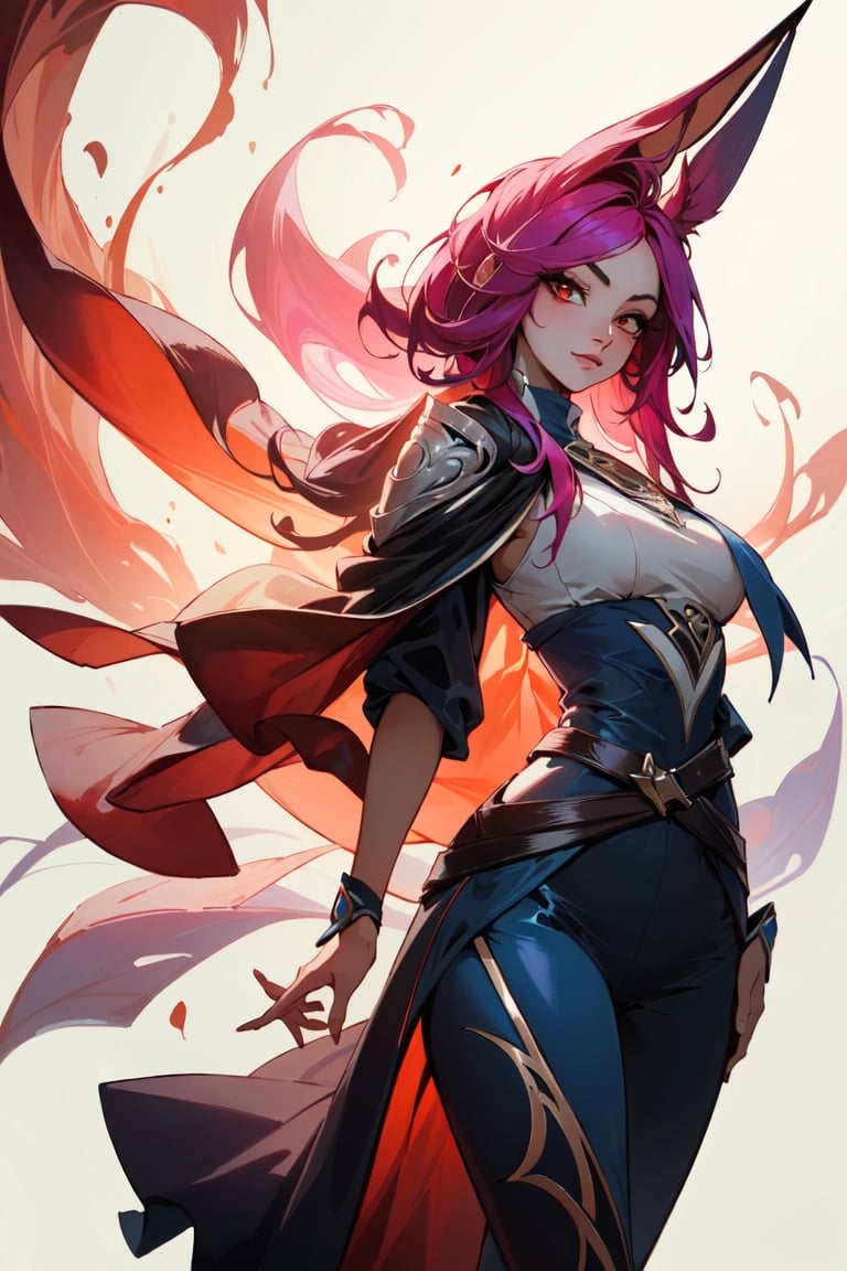 (masterpiece, best quality:1.4), [[smirk]], (beautiful, perfect, detailed, surreal, intricate, aesthetic:1.2), 
(Xayah:1.3) full body portrait, cowboy_shot 