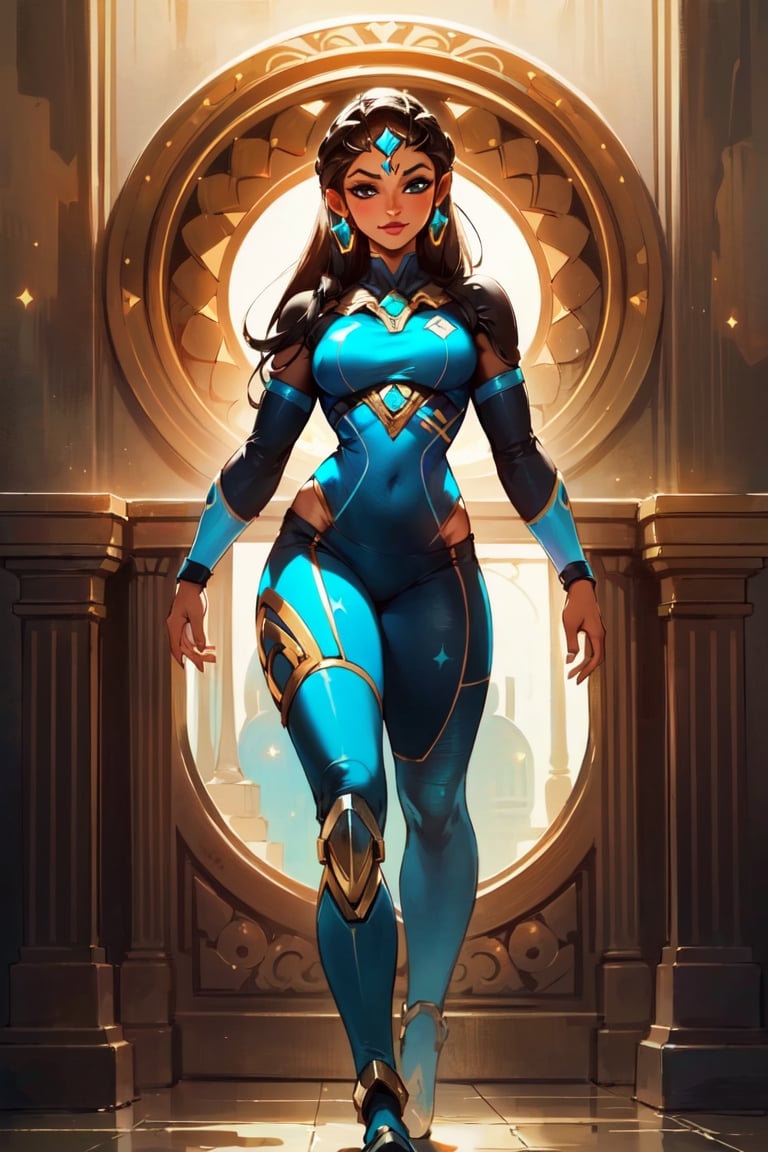 (masterpiece, best quality:1.4), [[smirk]], (beautiful, perfect, detailed, surreal, intricate, aesthetic:1.2), 
(Symmetra:1.3) full body portrait, cowboy_shot 