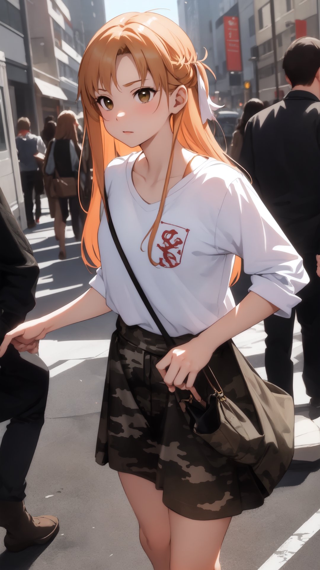 high_school_girl, SAM YANG, disheveled, aaasuna, perfect hands, wear Camouflage, in a modern city