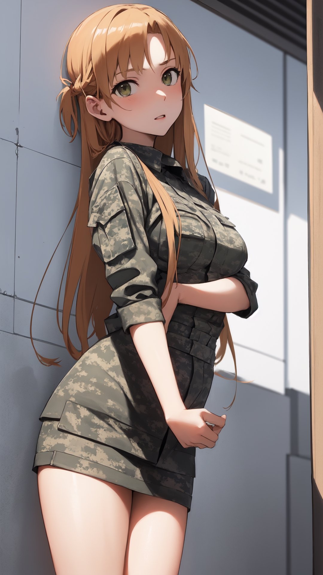 high_school_girl, SAM YANG, disheveled, aaasuna, perfect hands, , in a modern world, medium_breasts, camouflage military nurse