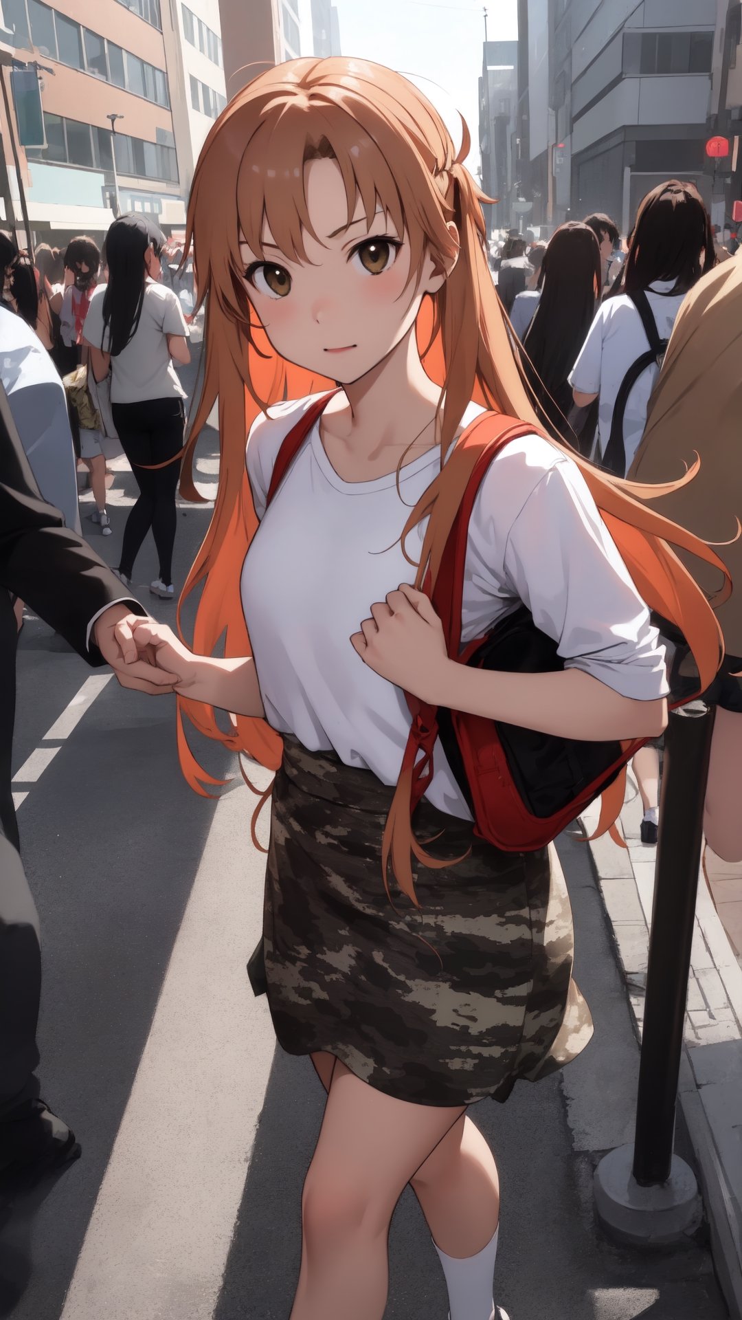 high_school_girl, SAM YANG, disheveled, aaasuna, perfect hands, wear Camouflage, in a modern city