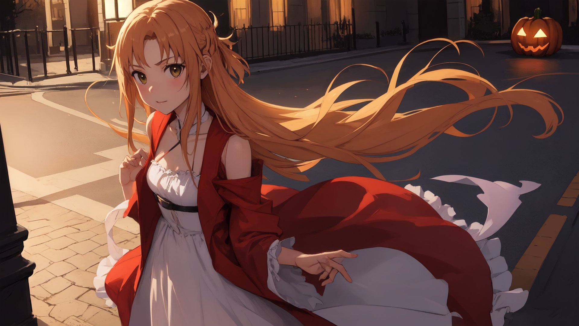 high_school_girl, SAM YANG, disheveled, aaasuna, perfect hands, , in a modern world, medium_breasts, halloween_costume 