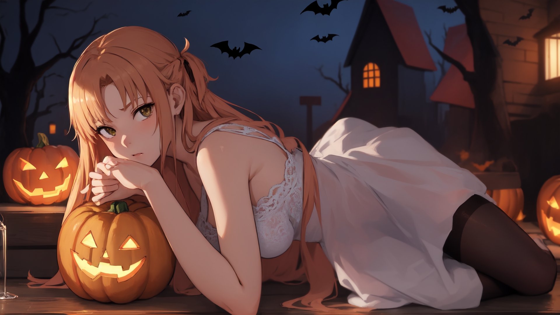 high_school_girl, SAM YANG, disheveled, aaasuna, perfect hands, , in a modern world, medium_breasts, halloween_costume 