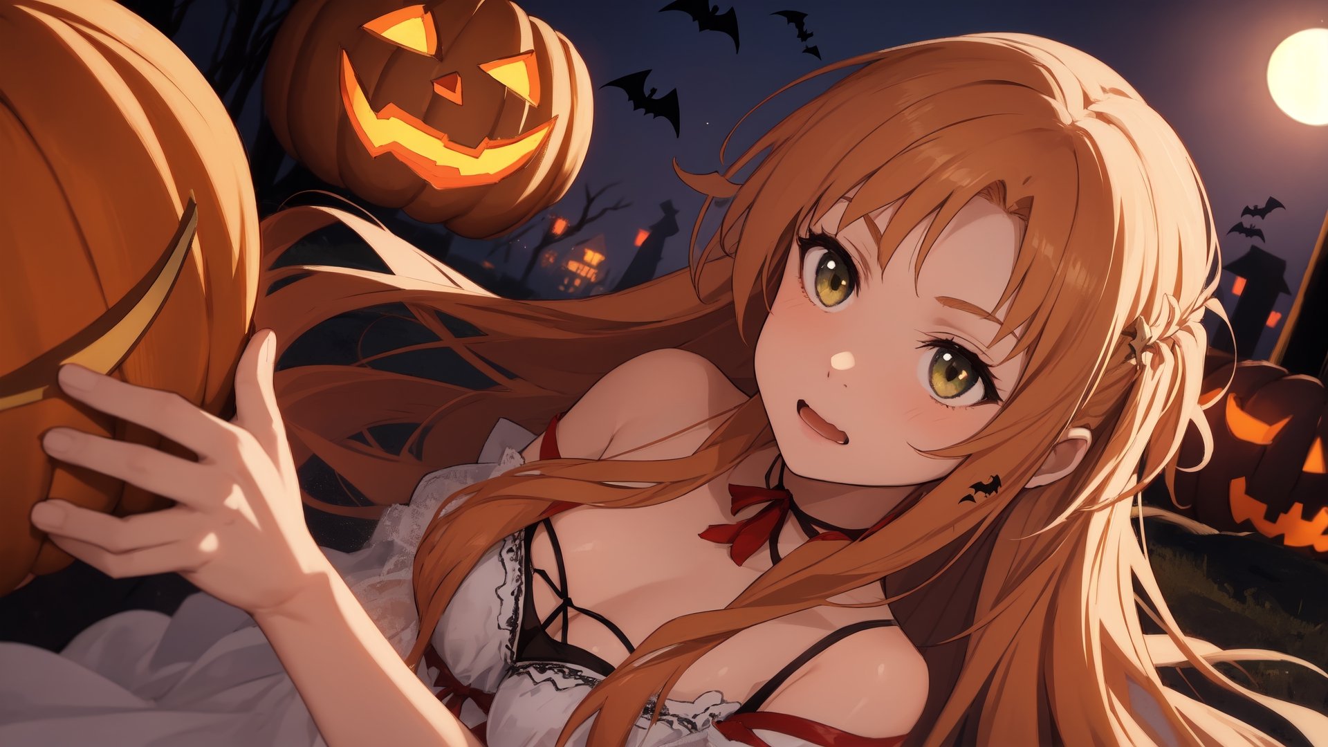 high_school_girl, SAM YANG, disheveled, aaasuna, perfect hands, , in a modern world, medium_breasts, halloween_costume 