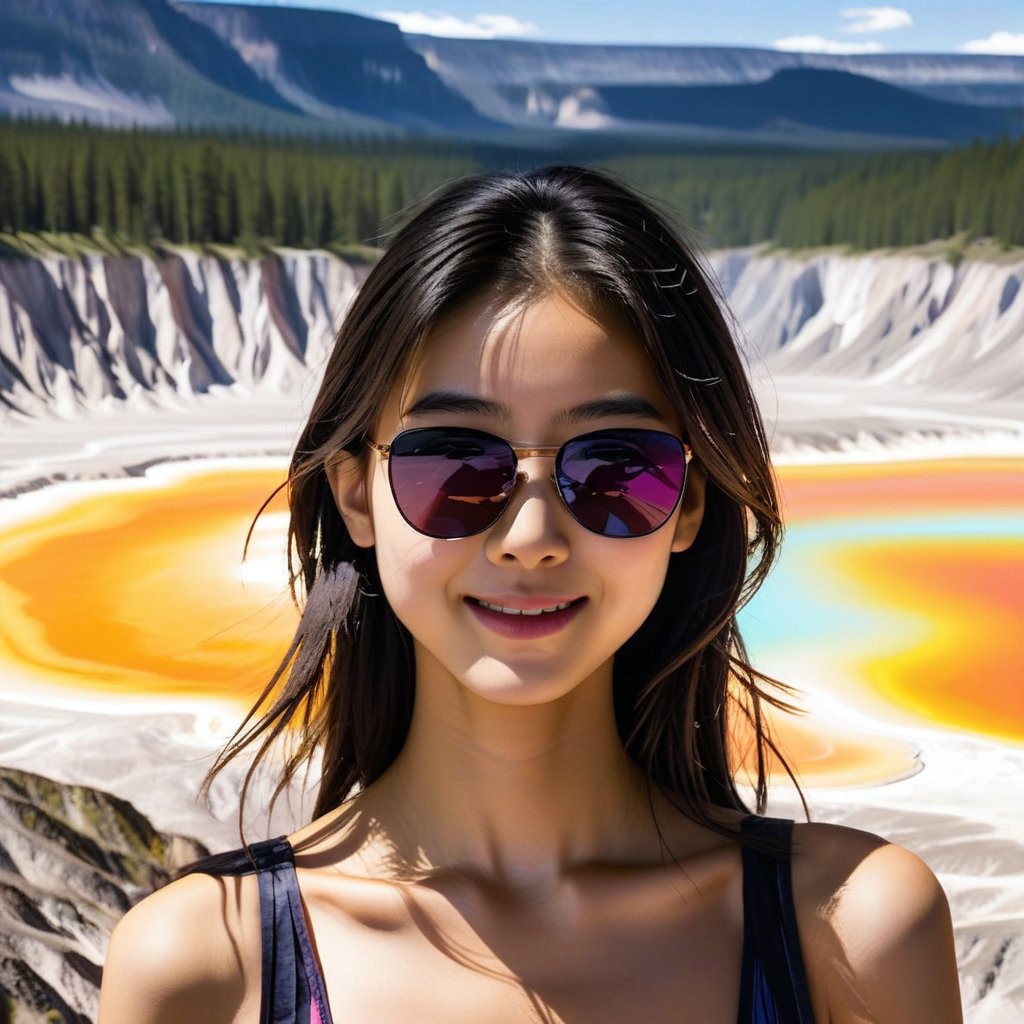 realistic photo of a beautiful Japanese girl standing in Grand Prismatic Spring of Yellowstone,20yo,sunglasses,detailed face,model body,looking at viewer,playful smirks,detailed hair blowing,vibrant colors,elegant urban fashion,upper body focus
BREAK
backdrop:detailed photo of Grand Prismatic Spring \(grandpr1smat1c\) in Yellowstone,1 spring,
 BREAK 
rule of thirds,studio photo,detailed,realistic,cinematic lighting,Ye11owst0ne,grandpr1smat1c