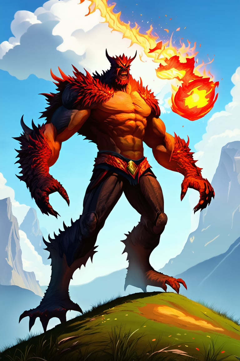 an evil man standing on a hill top. He uses the magic spell and turns into a powerful fire magic \(ek_ge1frt\) monster,ek_game_3ffect,