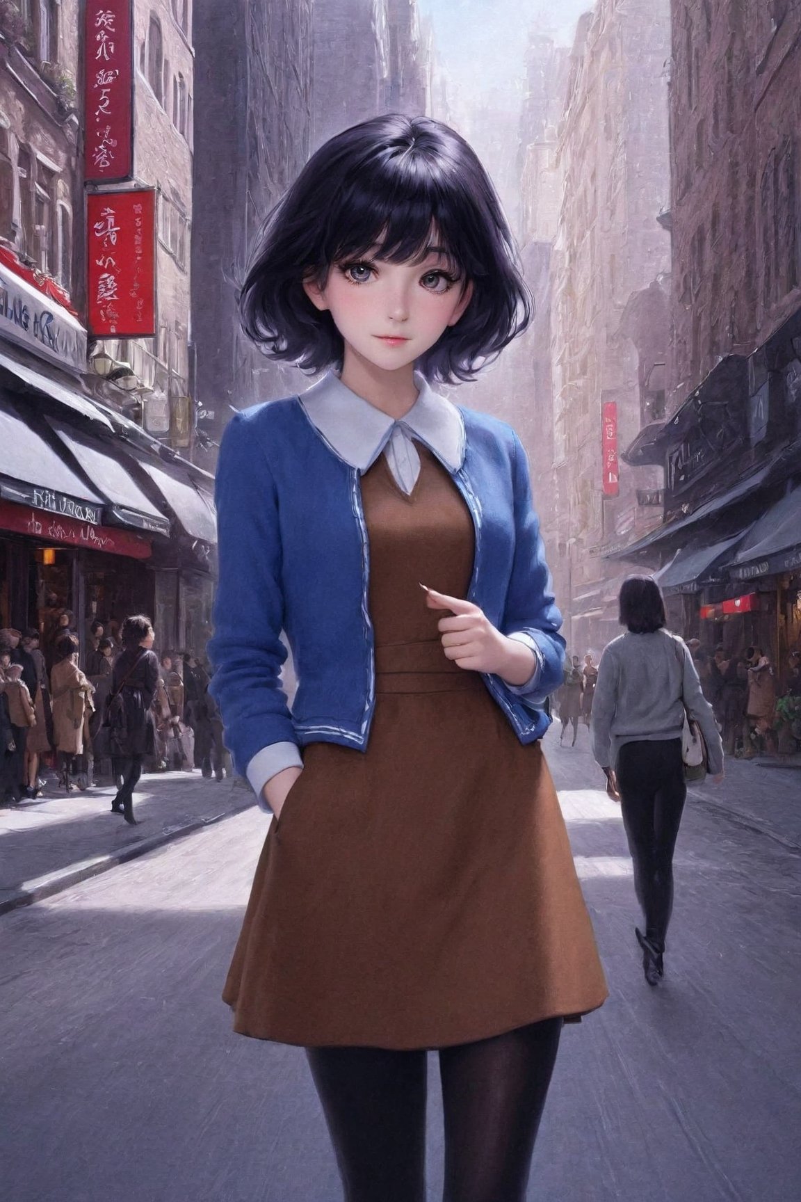 ((Ultra-Detailed)) portrait of a girl wearing a (witchhat),(kuchiki rukia),standing in a busy shoppping street,1 girl,20yo,detailed exquisite face,soft shiny skin,playful smirks,detailed pretty eyes,glossy lips 
BREAK
(backdrop:ultra-detailed shopping street in a big city,many people,cars,blue sky),(girl focus),(fullbody shot)
BREAK 
(sharp focus,high contrast),studio photo,trending on artstation,(ultra-realistic,Super-detailed,intricate details,HDR,8K),chiaroscuro lighting,vibrant colors,by Karol Bak,Gustav Klimt and Hayao Miyazaki,
(inkycapwitchyhat),real_booster,photo_b00ster,art_booster,ani_booster