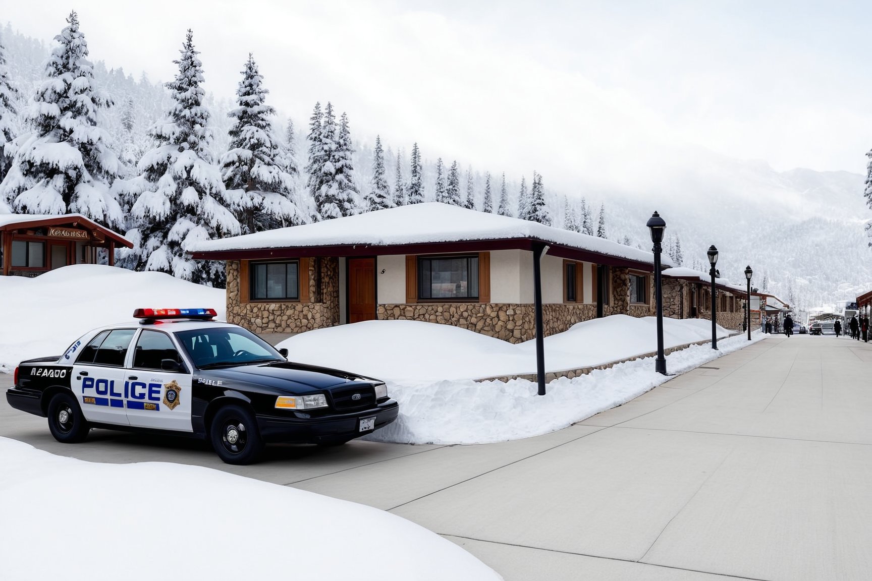 Hyper-Realistic photo of a beautiful LAPD police officer in a winter resort,20yo,1girl,solo,LAPD police uniform,cap,detailed exquisite face,soft shiny skin,smile,looking at viewer,Kristen Stewart lookalike,cap,sunglasses,fullbody:1.3
BREAK
backdrop:winter resort center,snow,road,police car,tree,[cluttered maximalism]
BREAK
settings: (rule of thirds1.3),perfect composition,studio photo,trending on artstation,depth of perspective,(Masterpiece,Best quality,32k,UHD:1.4),(sharp focus,high contrast,HDR,hyper-detailed,intricate details,ultra-realistic,kodachrome 800:1.3),(cinematic lighting:1.3),(by Karol Bak$,Alessandro Pautasso$,Gustav Klimt$ and Hayao Miyazaki$:1.3),art_booster,photo_b00ster, real_booster,w1nter res0rt