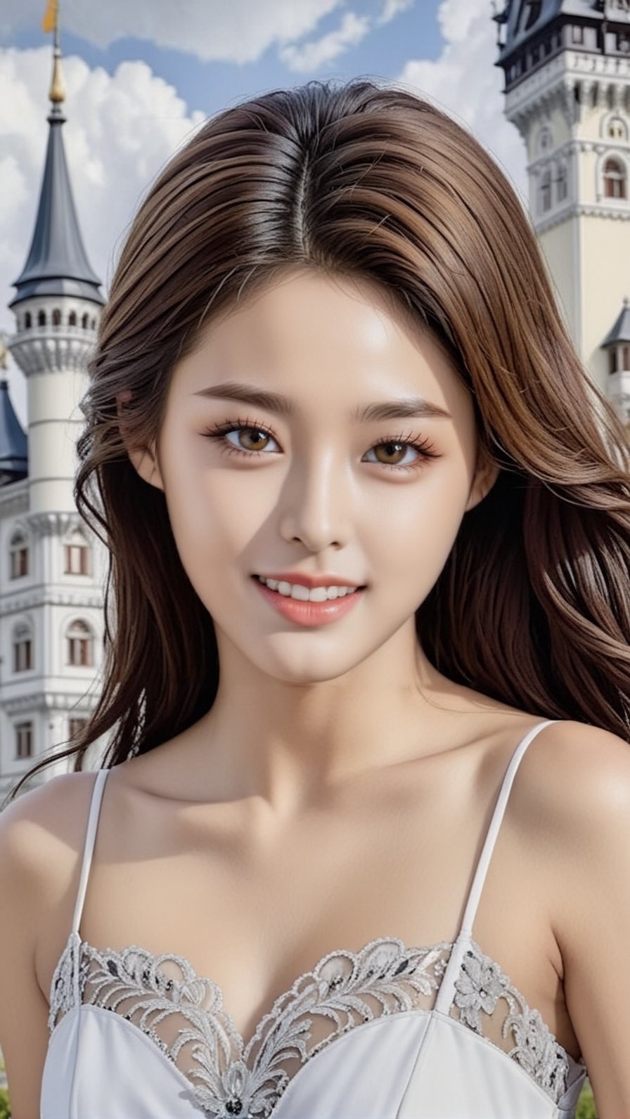 ((Hyper-Realistic)) (fullbody:1.3) photo of a girl,20yo,1girl,detailed exquisite symmetric face,soft shiny skin,glossy lips,smile,mesmerizing, disheveled hair,perfect female form,perfect body proportion,perfect anatomy,elegant dress,vibrant colors
BREAK
(detailed realistic backdrop of Peleş Castle in Romania:1.3)
BREAK
rule of thirds,perfect composition,studio photo,trending on artstation,(Masterpiece,Best quality,32k,UHD:1.7),(sharp focus,high contrast,HDR,ray tracing,hyper-detailed,intricate details,ultra-realistic,award-winning photo,kodachrome 800:1.5),(cinematic lighting:1.3),by Karol Bak,Gustav Klimt,Gerald Brom and Hayao Miyazaki,
real_booster,art_booster,photo_b00ster,seolhyun