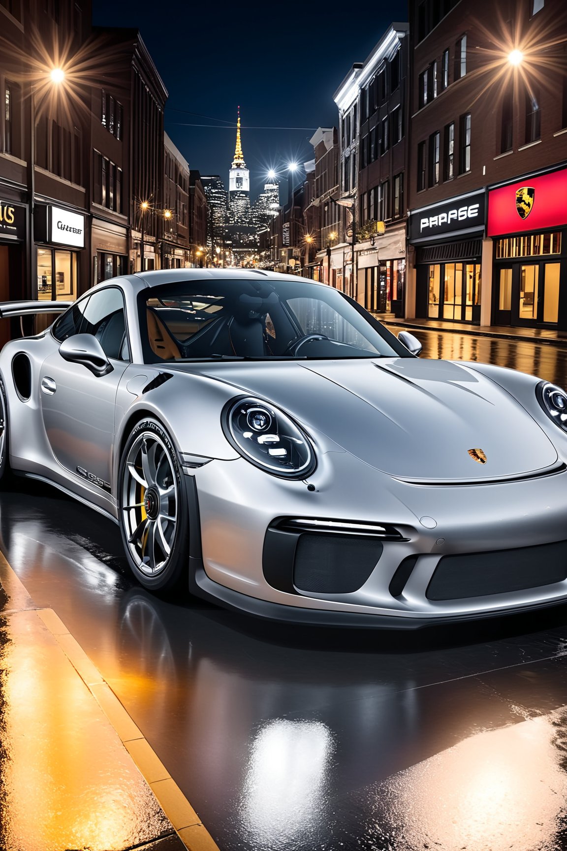 Hyper-Realistic photo of a sleek Silver coloured Porsche 911 driving on a street at speed at night,race livery,shiny spinning wheels,glossy black alloy rims with silver edge,bright turned on head lights,full car in frame
BREAK
backdrop:city street,puddles,lights,[cluttered maximalism]
BREAK
settings: (rule of thirds1.3),perfect composition,studio photo,trending on artstation,depth of perspective,(Masterpiece,Best quality,32k,UHD:1.4),(sharp focus,high contrast,HDR,hyper-detailed,intricate details,ultra-realistic,kodachrome 800:1.3),(cinematic lighting:1.3)
BREAK
(artists:Karol Bak$,Alessandro Pautasso$,Gustav Klimt$ and Hayao Miyazaki$:1.3)
BREAK
LoRA:art_booster,photo_b00ster, real_booster,Porsche,H effect,911,realistic