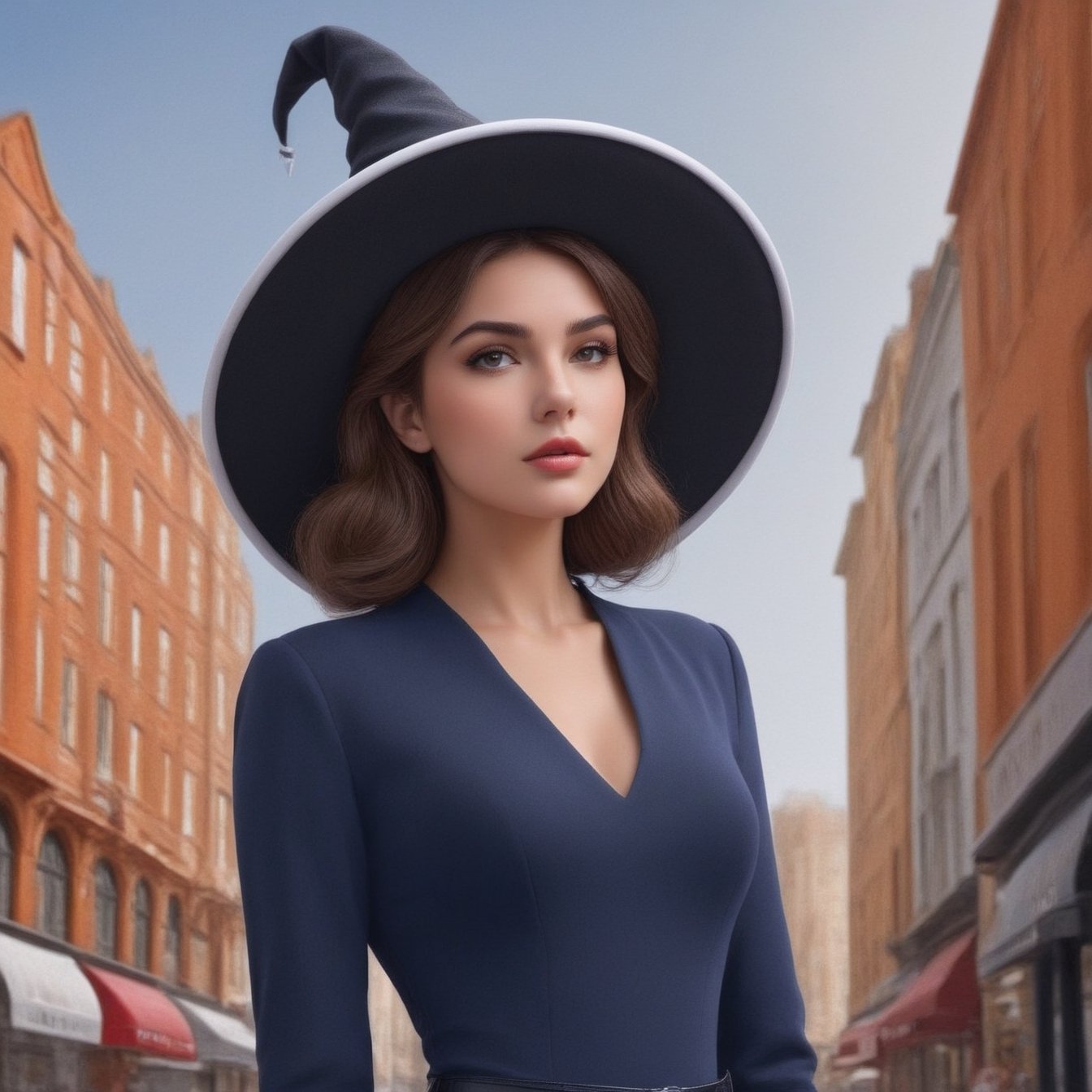 ((Ultra-Detailed)) portrait of a girl (wearing a witchhat:1.5),spanish girl,standing in a busy shoppping street,1 girl,20yo,detailed exquisite face,soft shiny skin,playful smirks,detailed pretty eyes,glossy lips 
BREAK
(backdrop:ultra-detailed shopping street in a big city,people,cars,blue sky,cloud)
BREAK 
(sharp focus,high contrast),studio photo,trending on artstation,(ultra-realistic,Super-detailed,intricate details,HDR,8K),chiaroscuro lighting,vibrant colors,by Karol Bak,Antonio Lopez,Gustav Klimt and Hayao Miyazaki,
inkycapwitchyhat,real_booster,photo_b00ster,art_booster,ani_booster