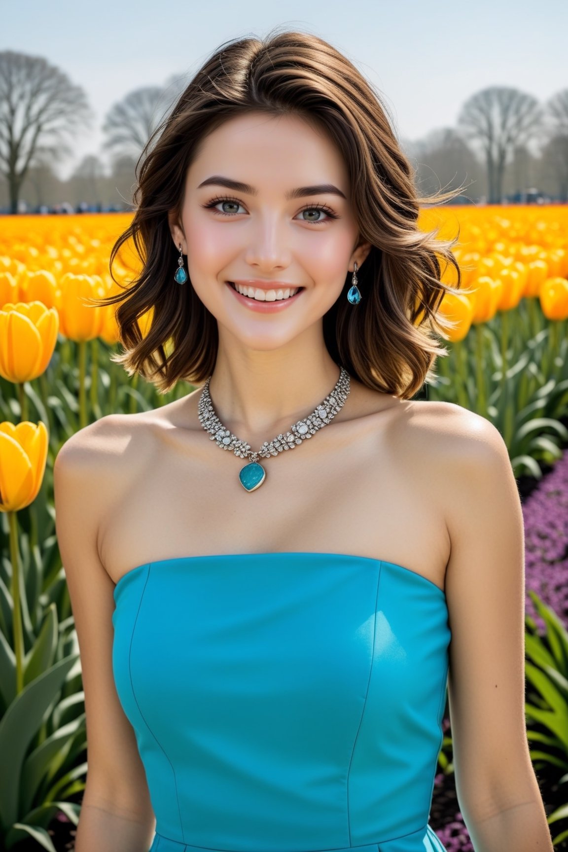(Hyper-Realistic) photo of a girl,20yo,clear facial features,shiny skin,earrings,necklace,smile, mesmerizing,disheveled blowing short hair,perfect female form,perfect body proportion,perfect anatomy,elegant form-fitting short dress,( Turquoise,Baby Blue,Mustard Yellow,Gray color),(fullbody:1.3),(shoes:1.3)
BREAK
(backdrop of one of the largest and most spectacular flower gardens in the world, also known as the “Garden of Europe”. Located in the Dutch town of Lisse, the park spans over 79 acres and features tulips, daffodils, hyacinths, and other spring flowers. Keukenhof Gardens, where more than 7 million bulbs, including flowers, are planted each year)
BREAK
rule of thirds,perfect composition,depth of perspective,studio photo,trending on artstation,(Masterpiece,Best quality,sharp focus,high contrast,HDR,hyper-detailed,intricate details,ultra-realistic:1.3),(cinematic lighting),by Karol Bak,Gustav Klimt and Hayao Miyazaki,photo_b00ster,real_booster, ani_booster