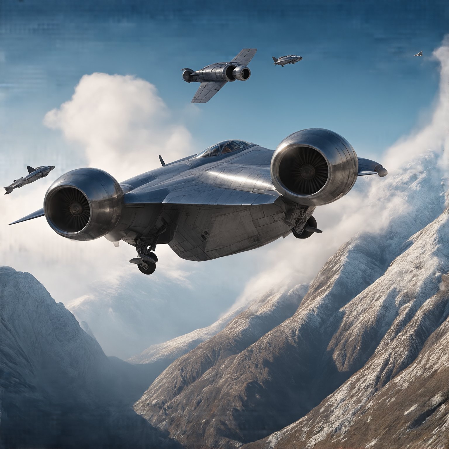 ((Ultra-realistic)) photo of an aircraft \(ek_raz0r_cre5t\),flying over mountain,valley,chasing,thrust,flying at speed,sky,cloud,other jets following behind,blunt and high front head,two wings with big jet engines,depth of perspective,starship focus,(wide shot)
BREAK
sharp focus,high contrast,studio photo,trending on artstation,rule of thirds,perfect composition,(Hyper-detailed,masterpiece,best quality,UHD,HDR,32K,shiny, glossy,reflective,kodachrome 800:1.3),ek_raz0r_cre5t