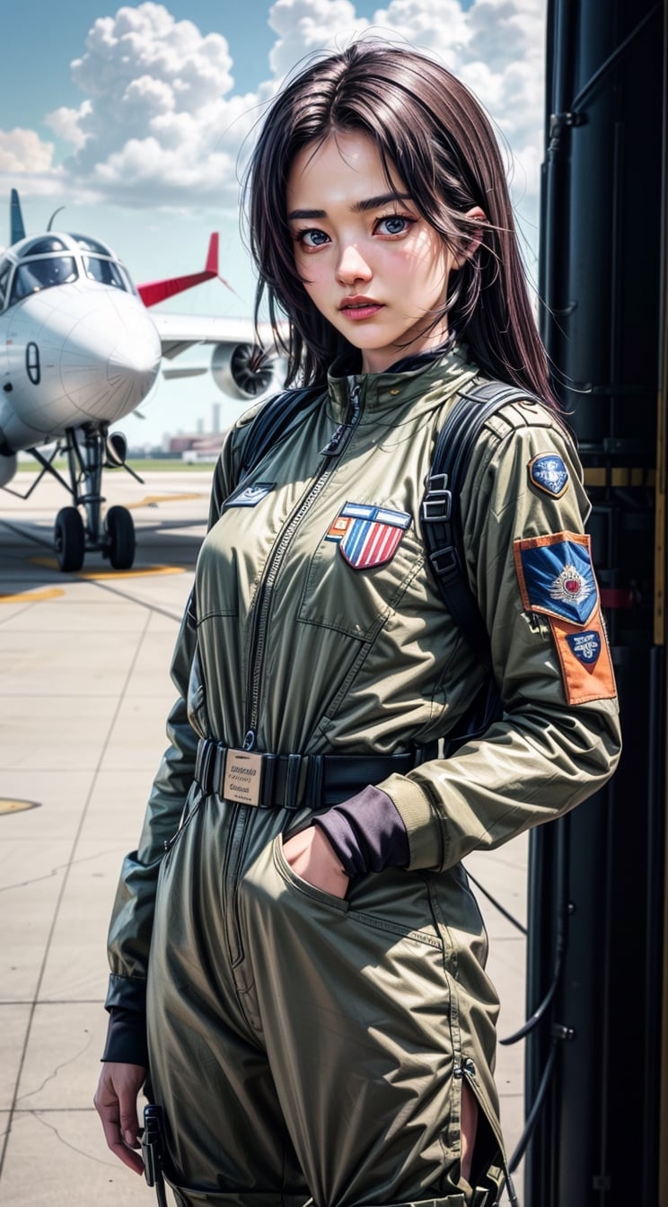 (masterpiece,best quality,ultra-detailed,8K,intricate, realistic,cinematic lighting),Generate AI art featuring a group of skilled and stylish female aviators in intricately detailed flight uniforms. 23yo,small face,Picture them standing by a vintage aircraft on a runway, exuding confidence and camaraderie. Emphasize the precision of their aviation attire, capturing the insignias, patches, and the distinctive details of their uniforms. Utilize a combination of vibrant colors and realistic detailing to bring to life the essence of female empowerment and teamwork in the world of aviation.kimtaeri